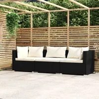 Divano a 3 Posti con Cuscini Nero in Polyrattan cod mxl 35477