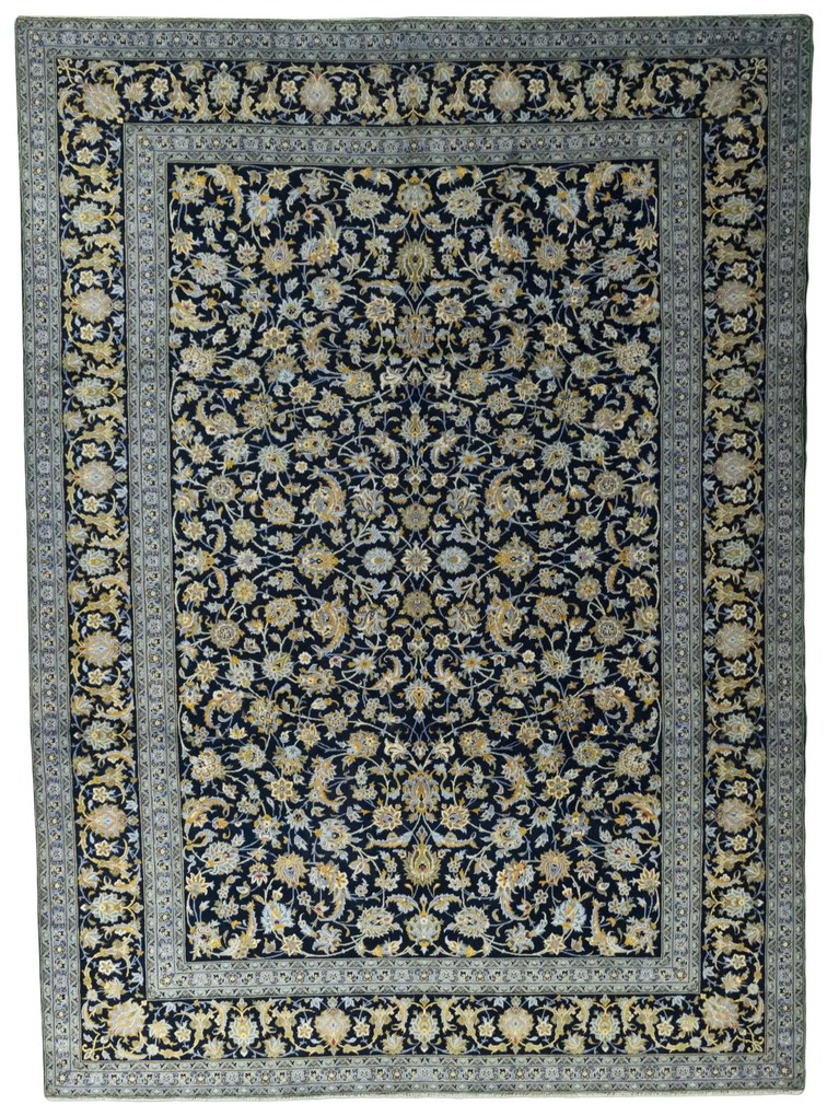 Kashan Tappeto 310 x 430 Blu (Iran) Annodato A Mano