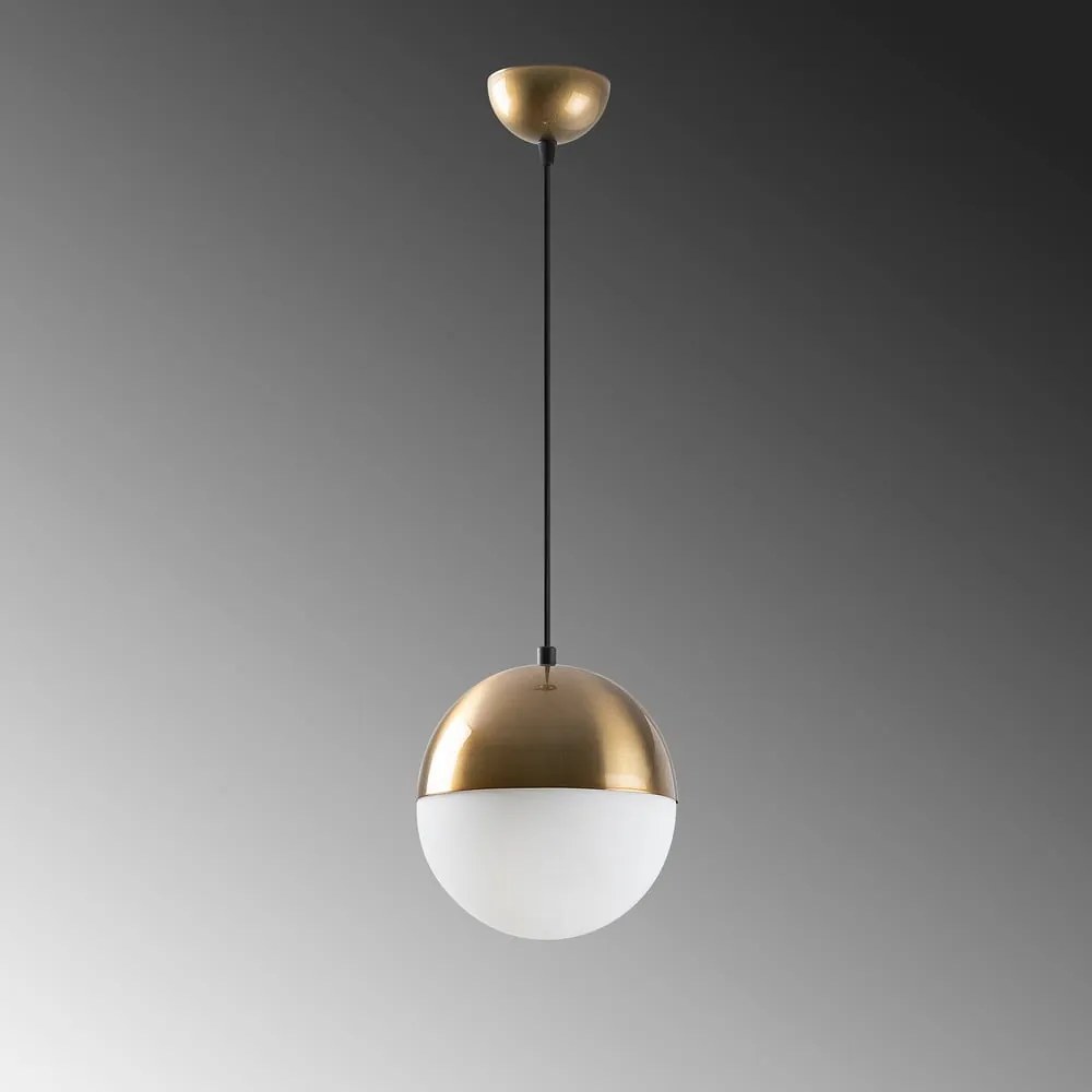 Lampadario bianco/dorato con paralume in vetro ø 20 cm Bastos – Opviq lights