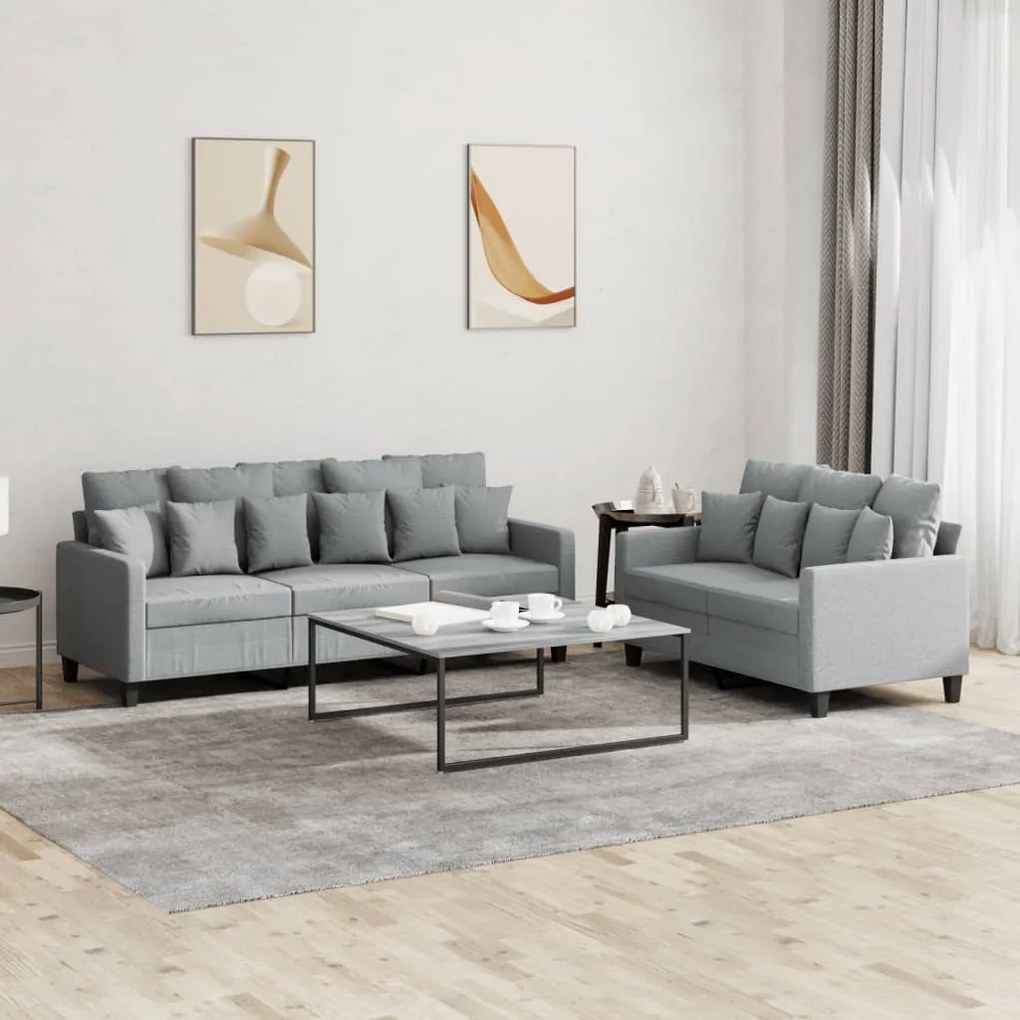 Set Di Divani 2 Pz Con Cuscini Grigio Chiaro İn Tessuto /