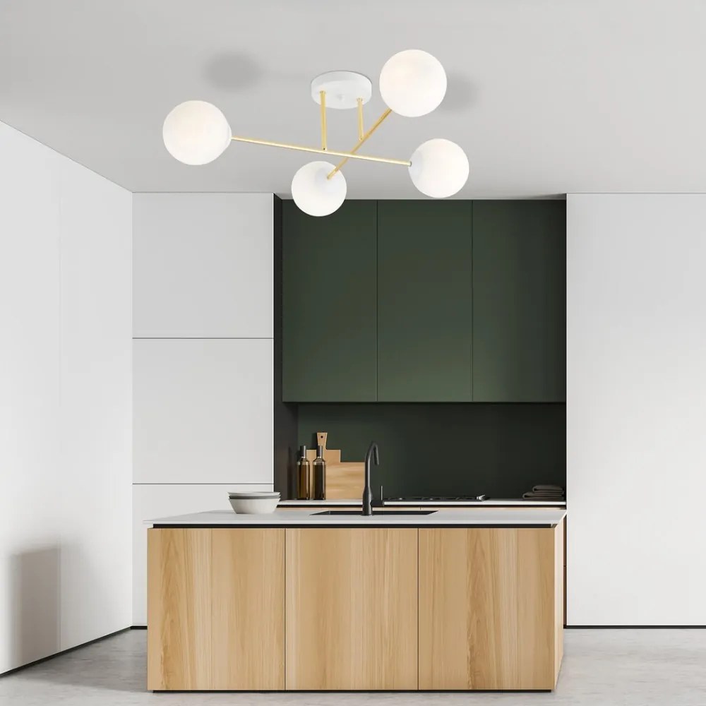 Lampadario da Soffitto MAGNUM 4 in Acciaio e Vetro 4xE14 Colore del corpo Bianco e Oro