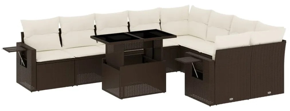 Set divani da giardino 10pz con cuscini in polyrattan marrone