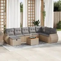 Set Divano da Giardino 9 pz con Cuscini Beige in Polyrattan 3325860