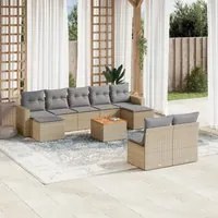 Set Divano da Giardino 10 pz con Cuscini Beige in Polyrattan 3224323