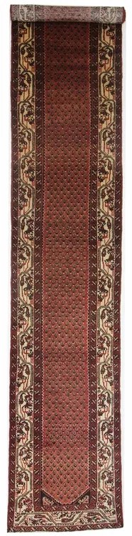 Hosseinabad Tappeto 400 x 80 Rosso (Iran) Annodato A Mano