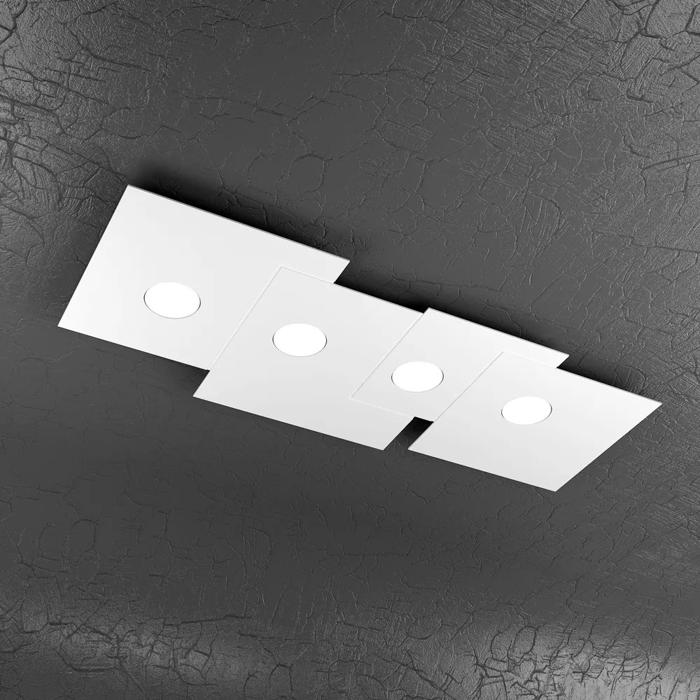 Plafoniera Moderna Rettangolare Plate Metallo Bianco 4 Luci Gx53