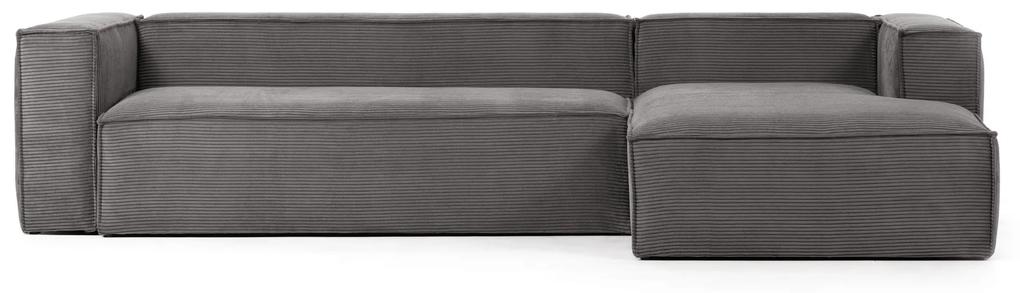 Kave Home - Divano Blok 4 posti chaise longue destra in velluto a coste spesse grigio 330 cm
