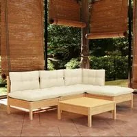 Set Divani da Giardino 5 pz con Cuscini Crema Massello di Pino 3096304