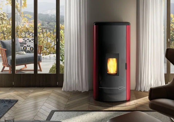 Palazzetti Mirella Idro 15 Stufa A Pellet ad acqua ecofire con top in ghisa e acciaio rosso