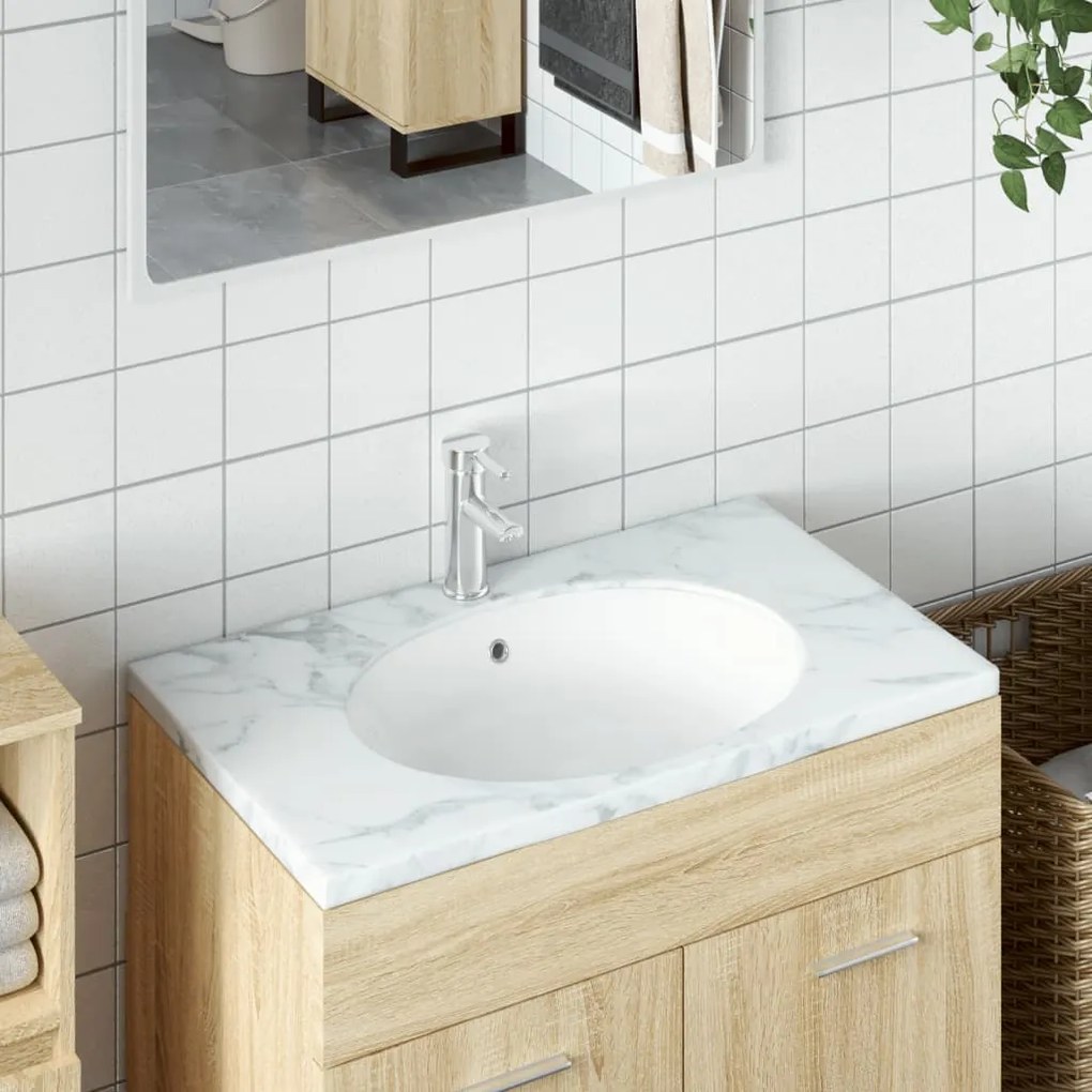 Lavandino da Bagno Bianco 43x35x19 cm Ovale in Ceramica