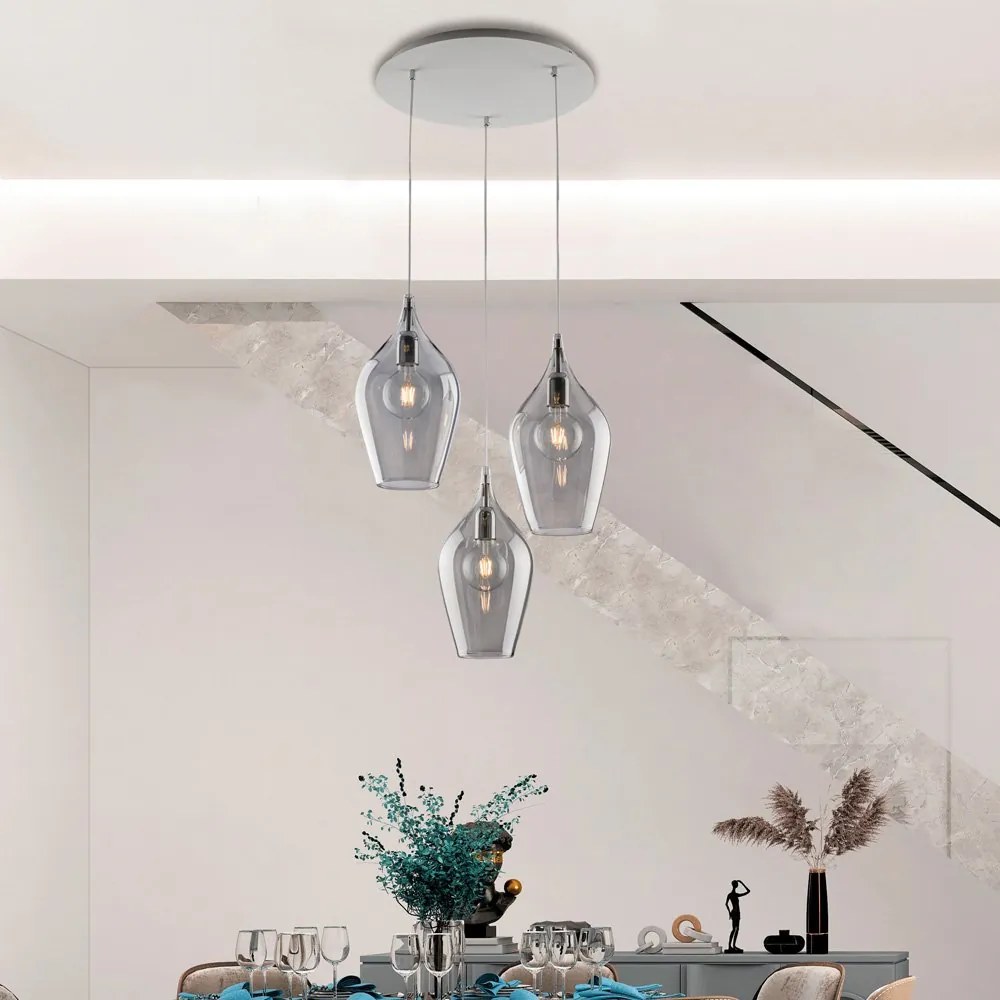 Lampadario Contemporaneo Ares Metallo Grigio Fumè 3 Luci E27