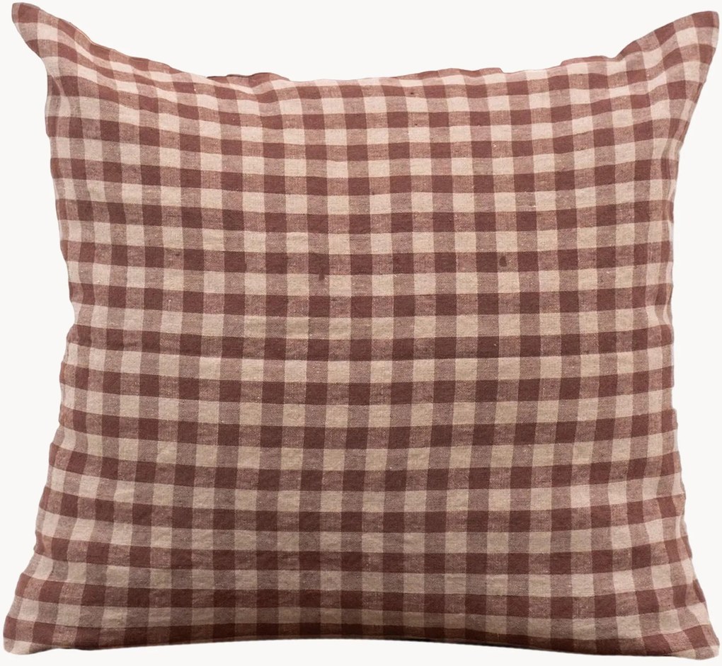 Copricuscino in lino Chocolate Gingham