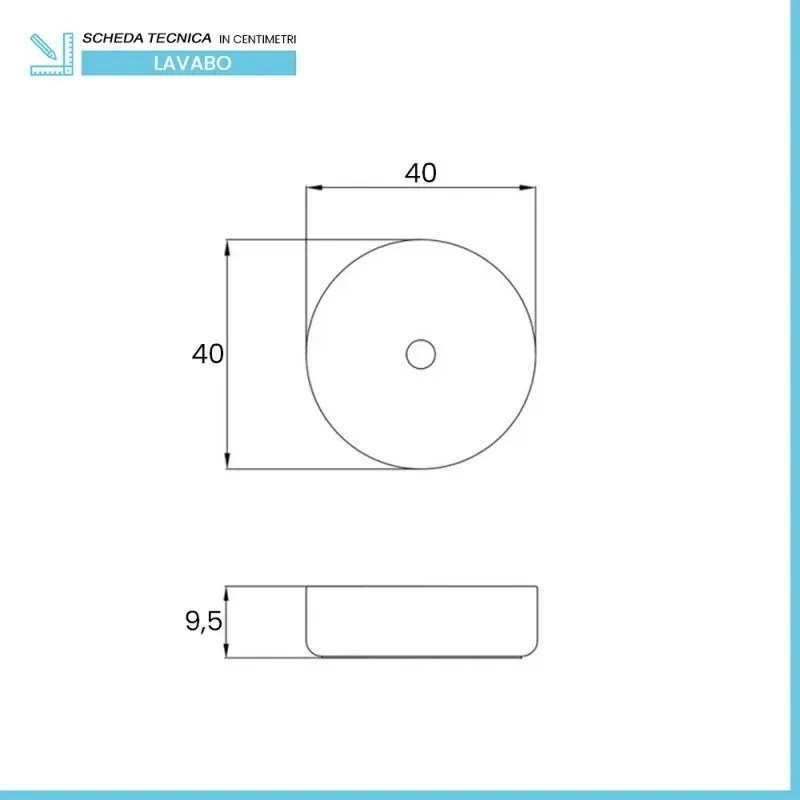 Lavabo da appoggio tondo 40 cm in acciaio inox bianco opaco Goya