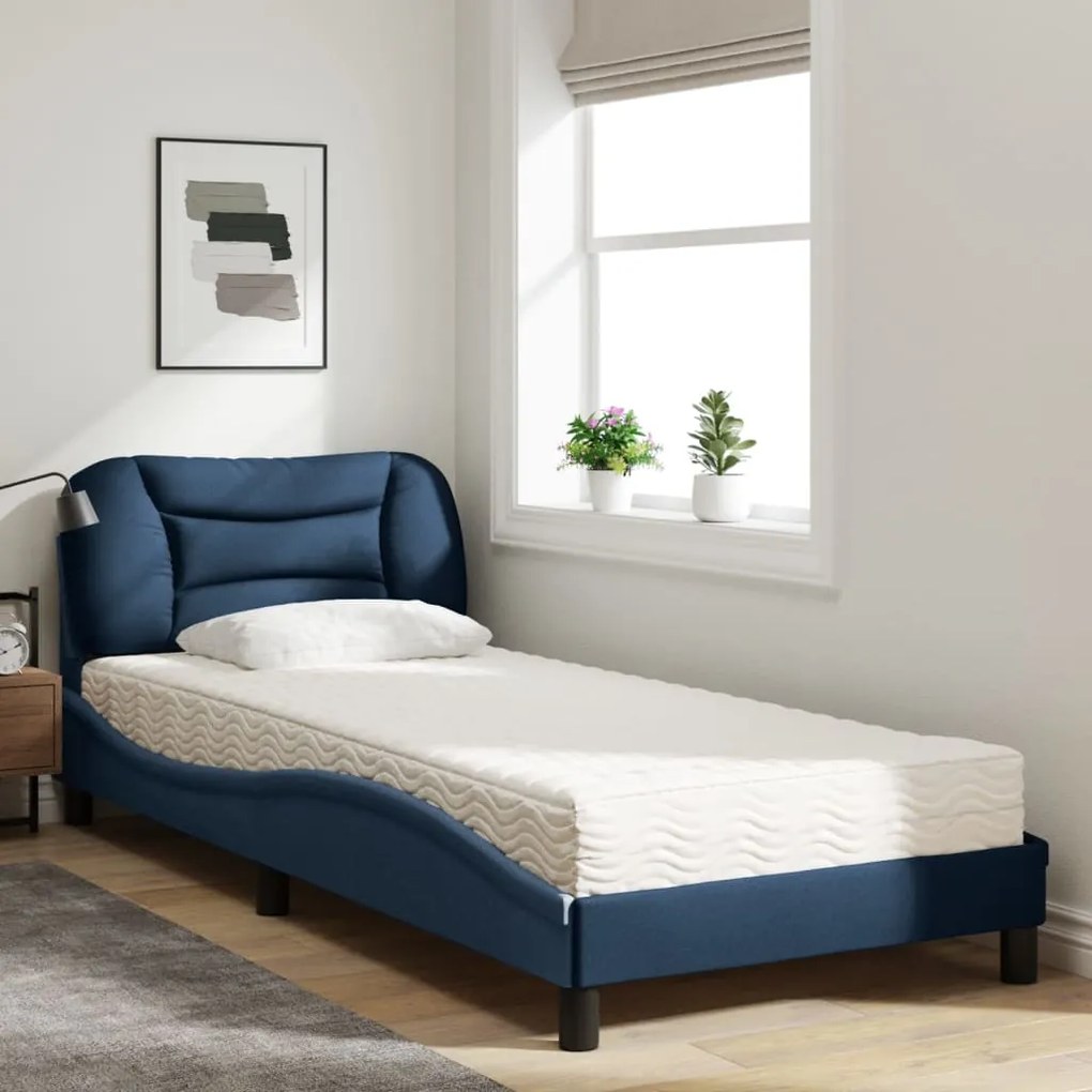 Letto con materasso blu 90x200 cm in tessuto