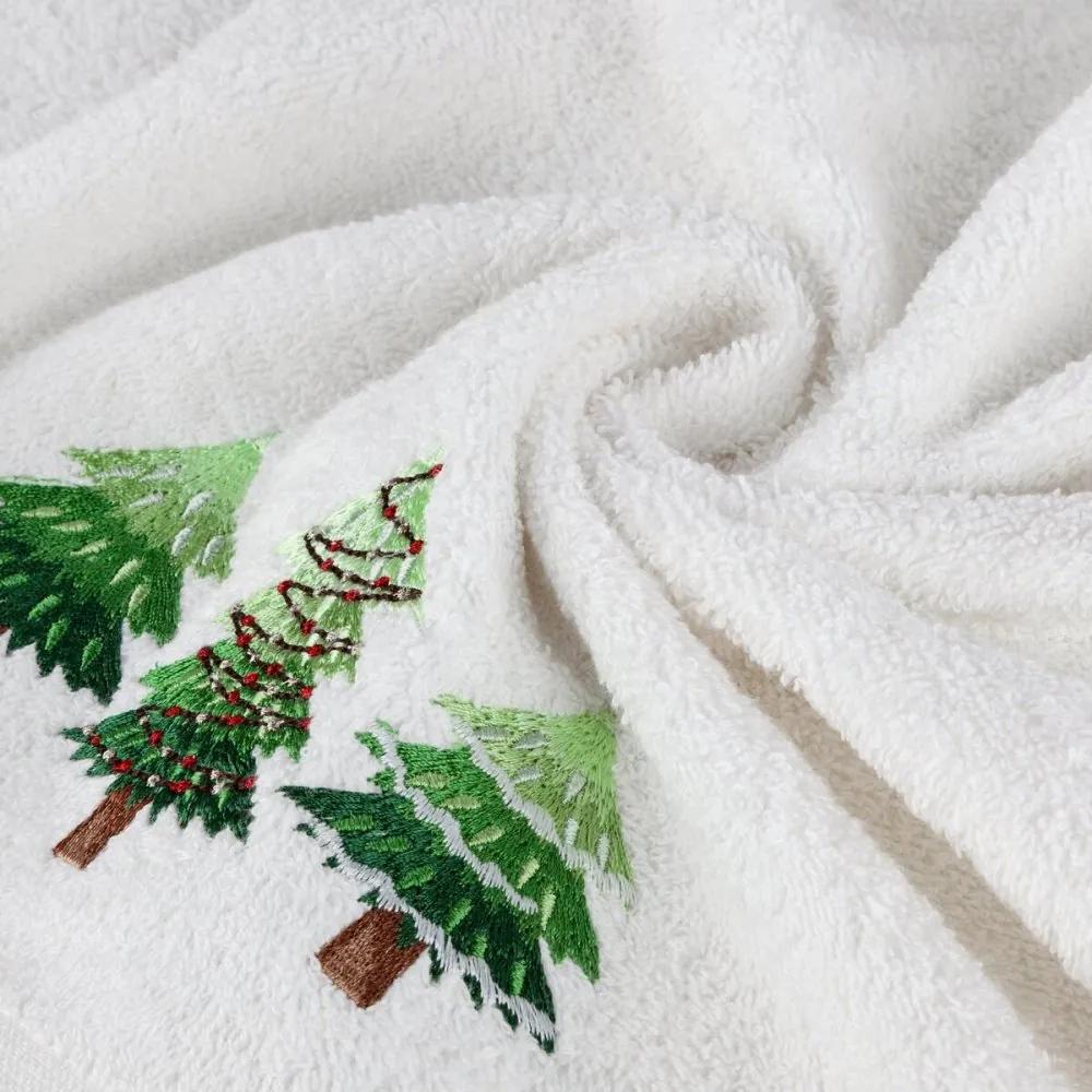 Asciugamano natalizio in cotone bianco con abeti Larghezza: 70 cm | Lunghezza: 140 cm