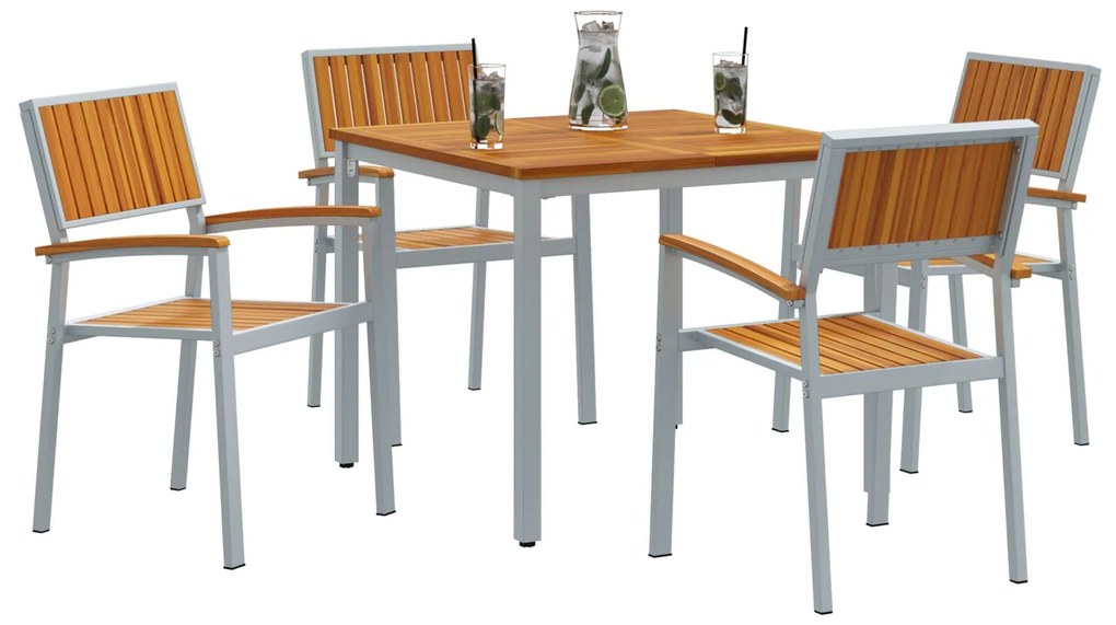 5 pezzi set da pranzo giardino in legno massello di acacia e metallo