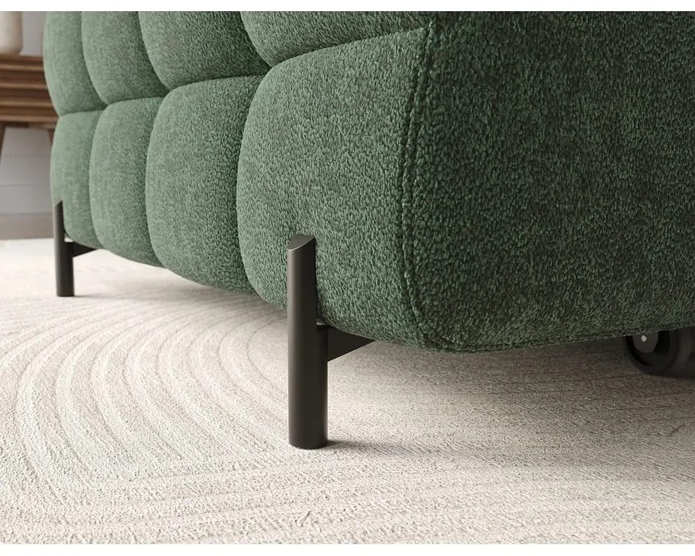 Divano angolare verde allungabile/con contenitore (con penisola a sinistra/con chaise lounge) con rivestimento in bouclé Felro – ELTAP