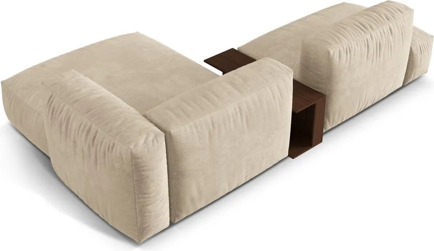 Divano angolare componibile beige (con penisola a destra/con chaise lounge) con rivestimento in velluto Martina – Micadoni