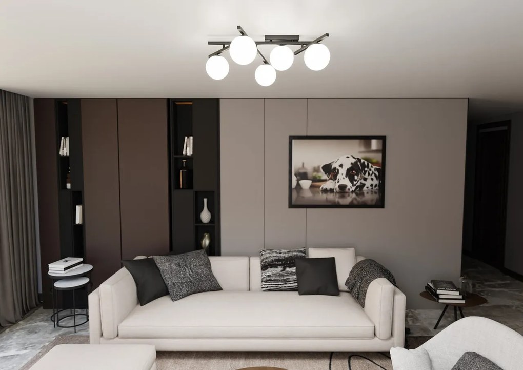 Lampadario da Soffitto in Acciaio e Vetro SMART 5 Nero 5xE14