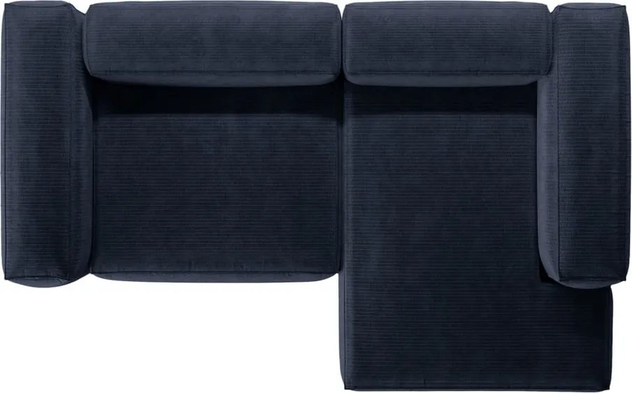 Divano angolare blu scuro (con penisola a destra/con chaise lounge) con rivestimento in velluto a coste Bergamo – Cosmopolitan Design