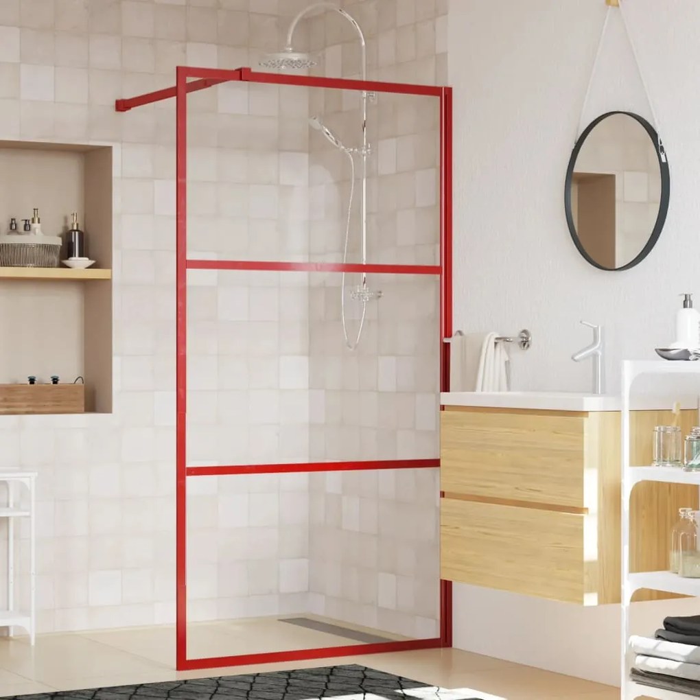 Parete Per Doccia Walk-in Vetro Trasparente Esg 100x195cm Rossa /