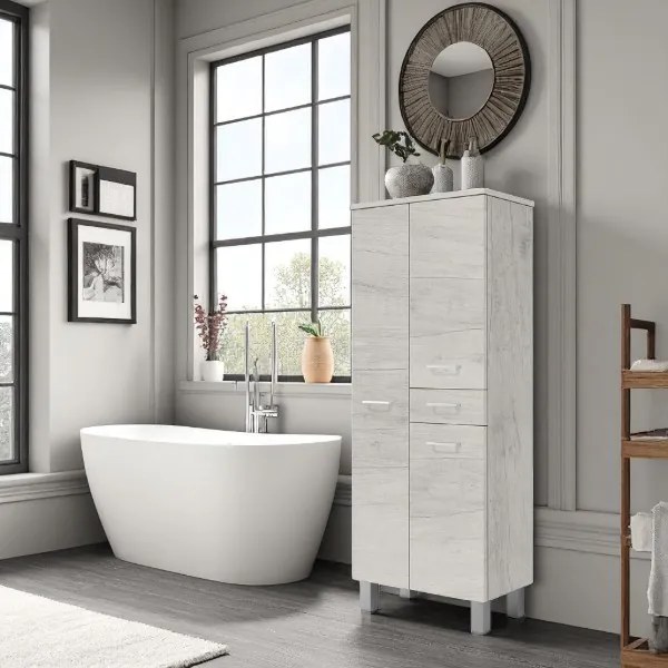 Colonna doppia multiuso GAIA con 3 ante e 1 cassetto Quercia Bianco