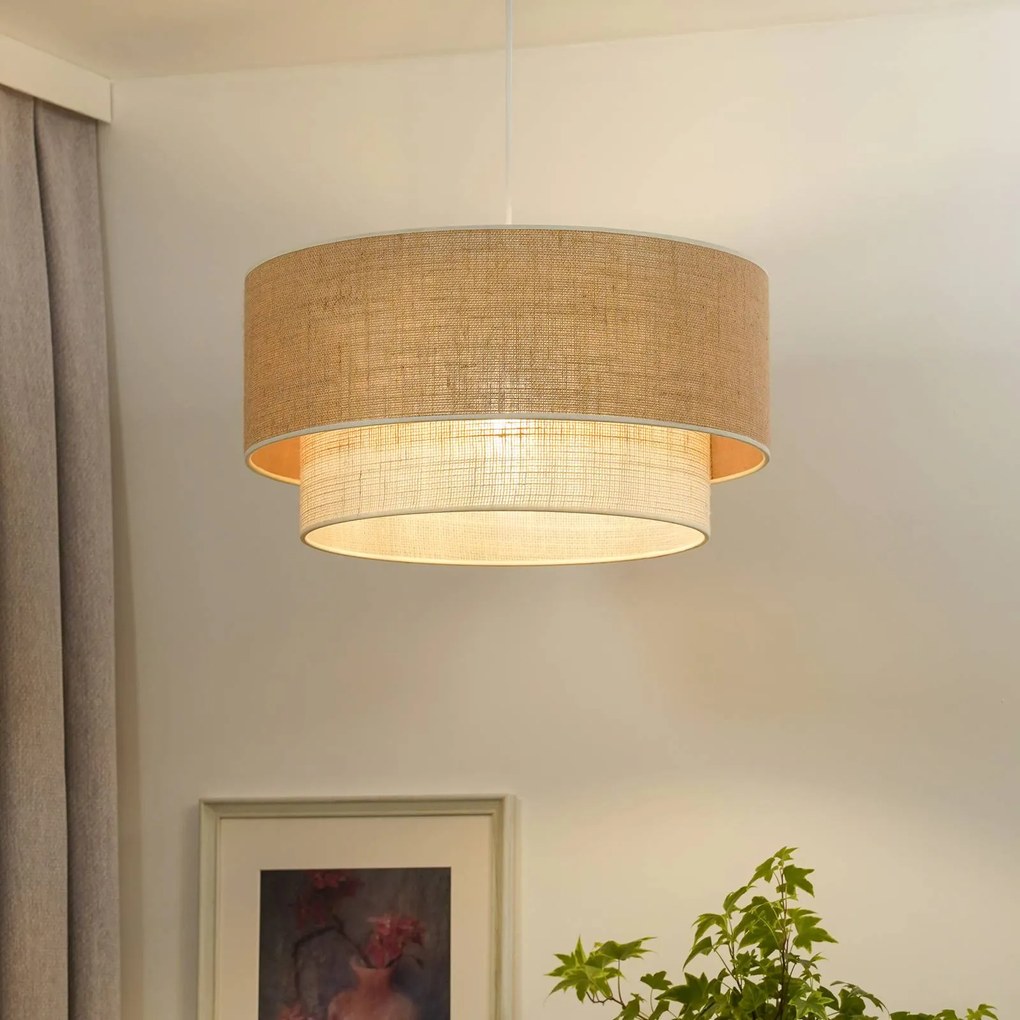 Euluna lampada a sospensione Boho in juta, marrone naturale/bianco, Ø 45 cm