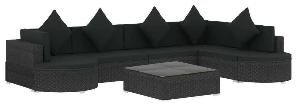 Set divani da giardino 8 pz con cuscini in polyrattan nero