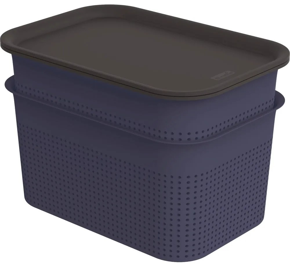 Set di 2 contenitori in plastica blu scuro con coperchio 18,5x26,5x18 cm Brisen - Rotho