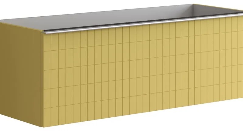 Mobile da bagno sospeso sotto lavabo L 120 x H 40 x P 45.5 cm giallo laccato opaco, 2 cassetti Pixel grid