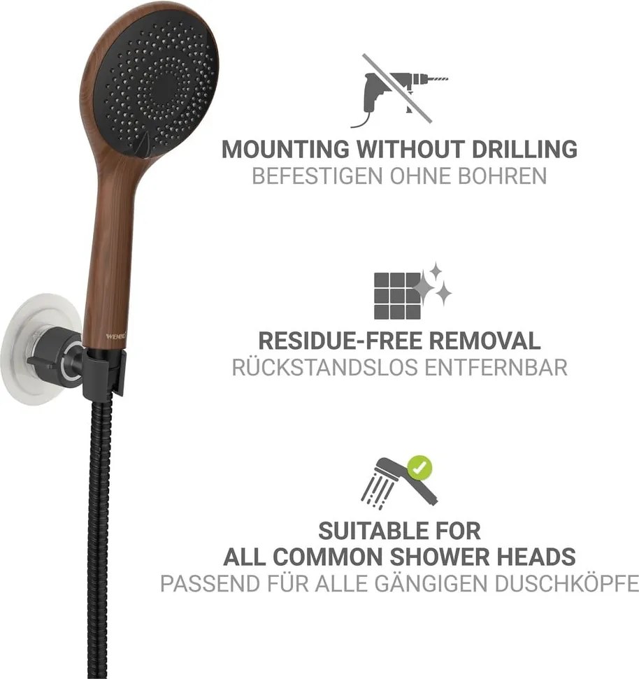 Supporto per soffione doccia senza foratura nero opaco in plastica Libertà – Wenko