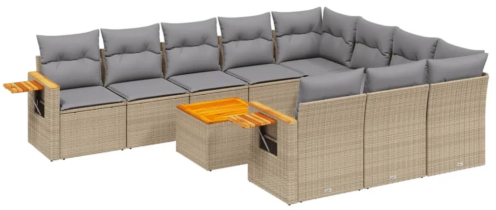 Set divani da giardino 11 pz con cuscini beige in polyrattan