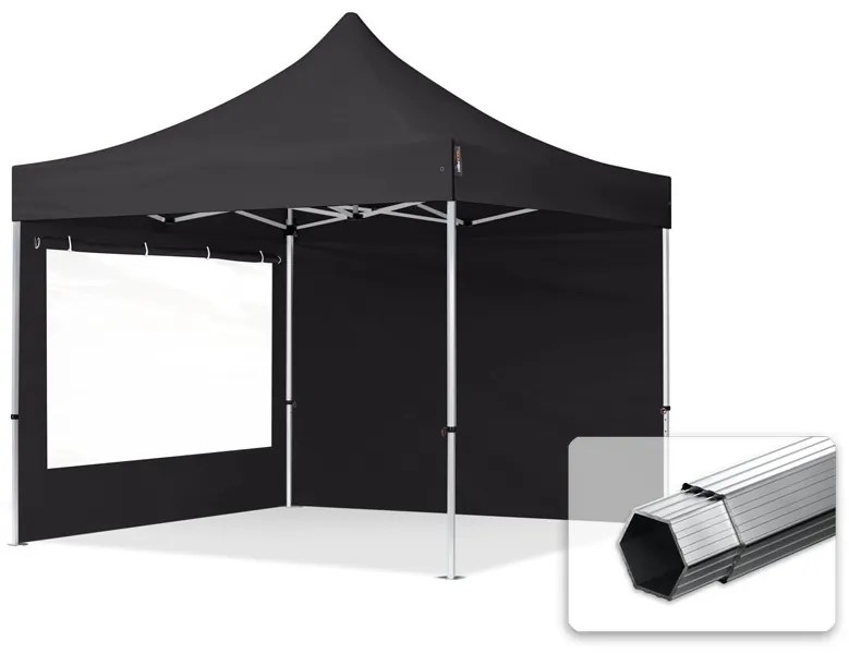 TOOLPORT 3x3m gazebo pieghevole PES con laterali (finestre panoramiche), PROFESSIONAL alluminio, nero - (600163)