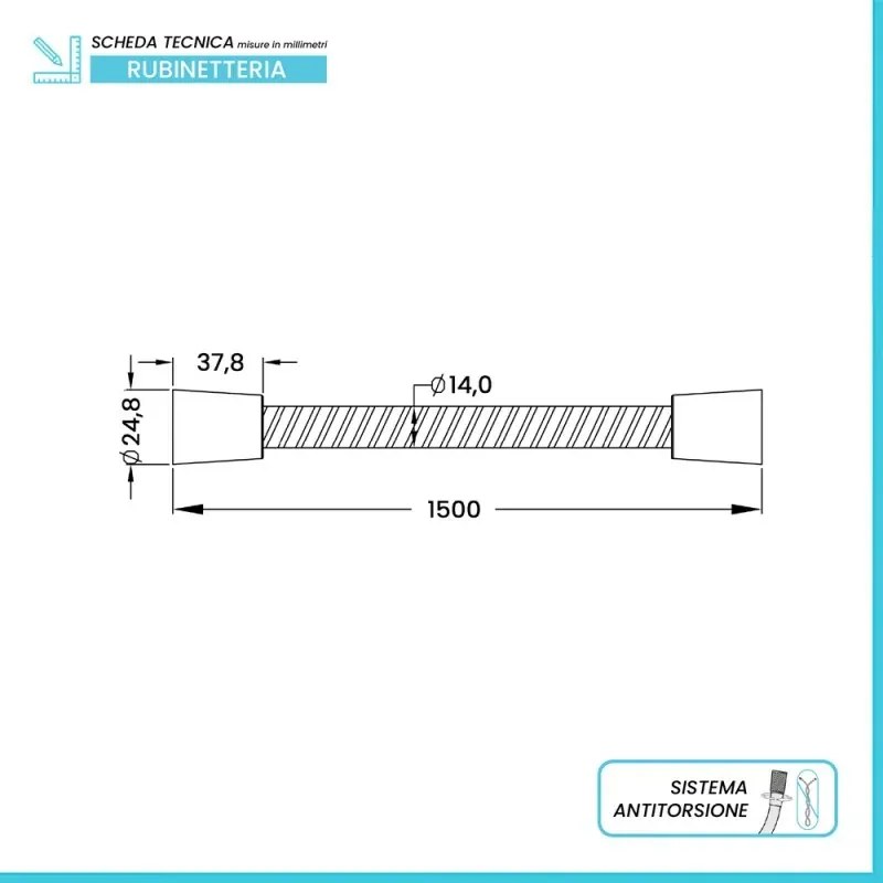 Flessibile Doccia in PVC Cromo da 150 cm Antitorsione