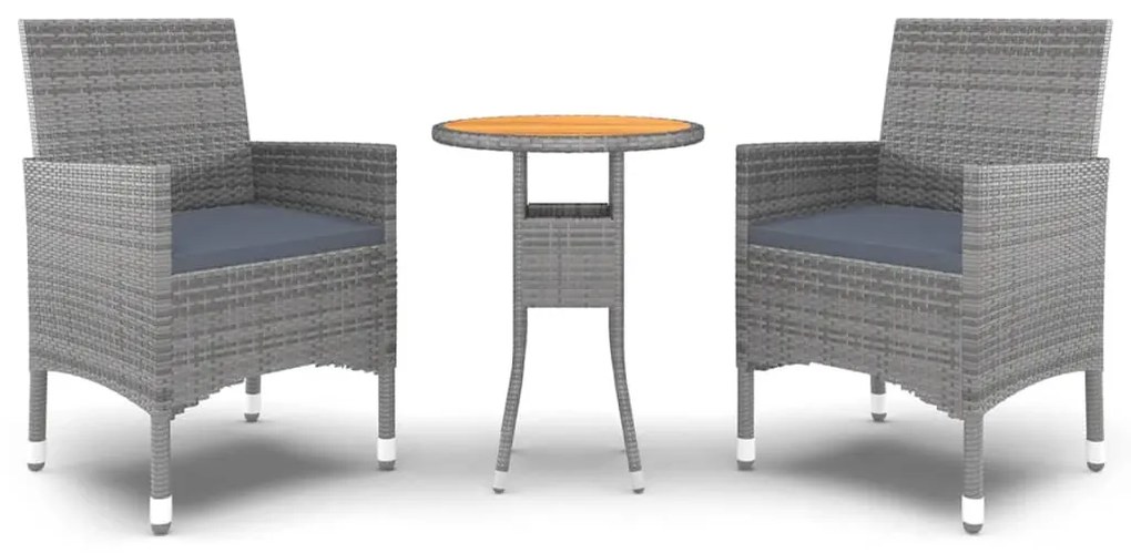 Set da pranzo per giardino 3 pz in polyrattan grigio