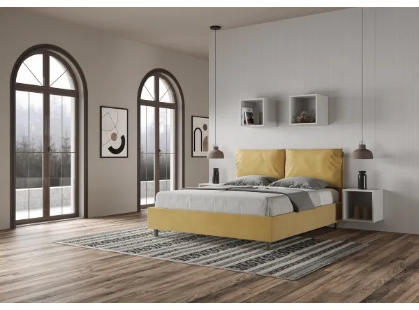 Letto matrimoniale e rete 160x200 in microfibra ocra Antea