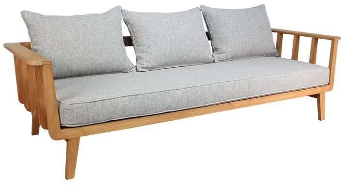 Divano da giardino con cuscino grigio e braccioli Belem NATERIAL da 3 posti, struttura in teak seduta in teak marrone, L 221 x H 83 x P 76 cm