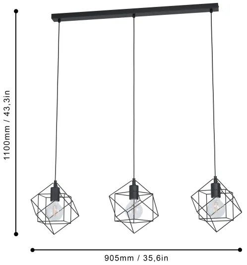 Eglo 43361 - Lampadario a sospensione con filo STRAITON 3xE27/60W/230V
