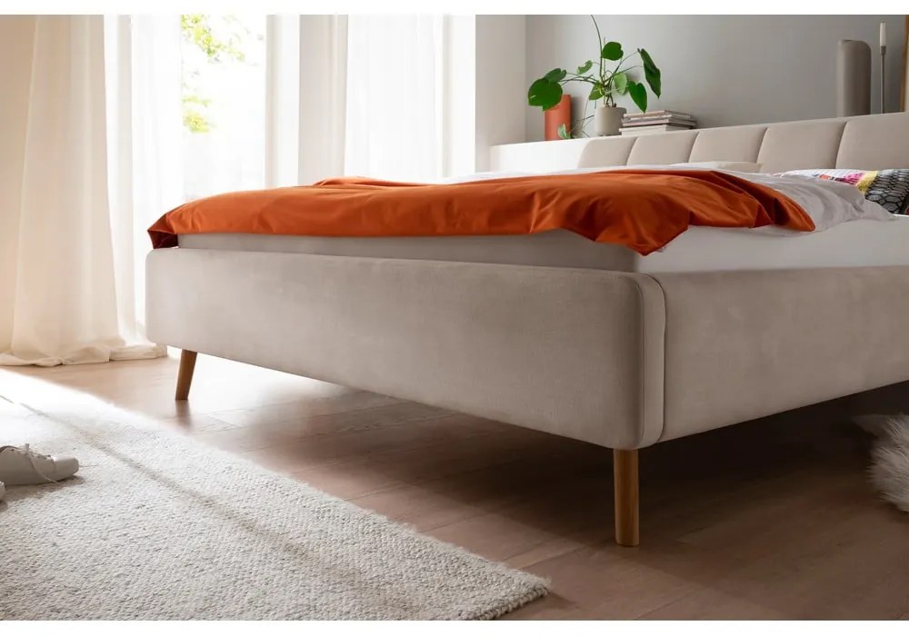 Letto matrimoniale imbottito beige con contenitore con griglia 180x200 cm Mila - Meise Möbel