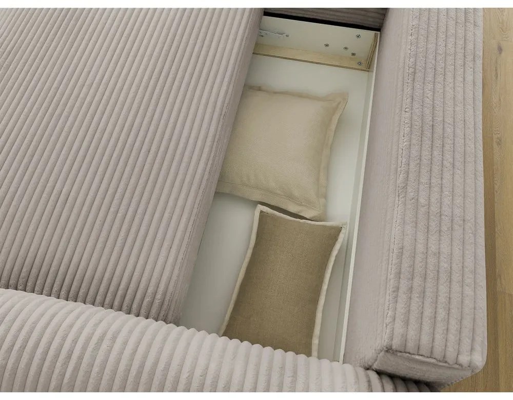 Divano angolare in grigio chiaro/beige allungabile (con penisola a sinistra) con rivestimento in velluto a coste Lucien – Bobochic Paris