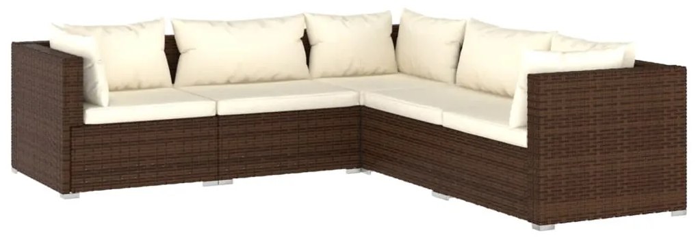 Set Divani da Giardino con Cuscini 5 pz in Polyrattan Marrone