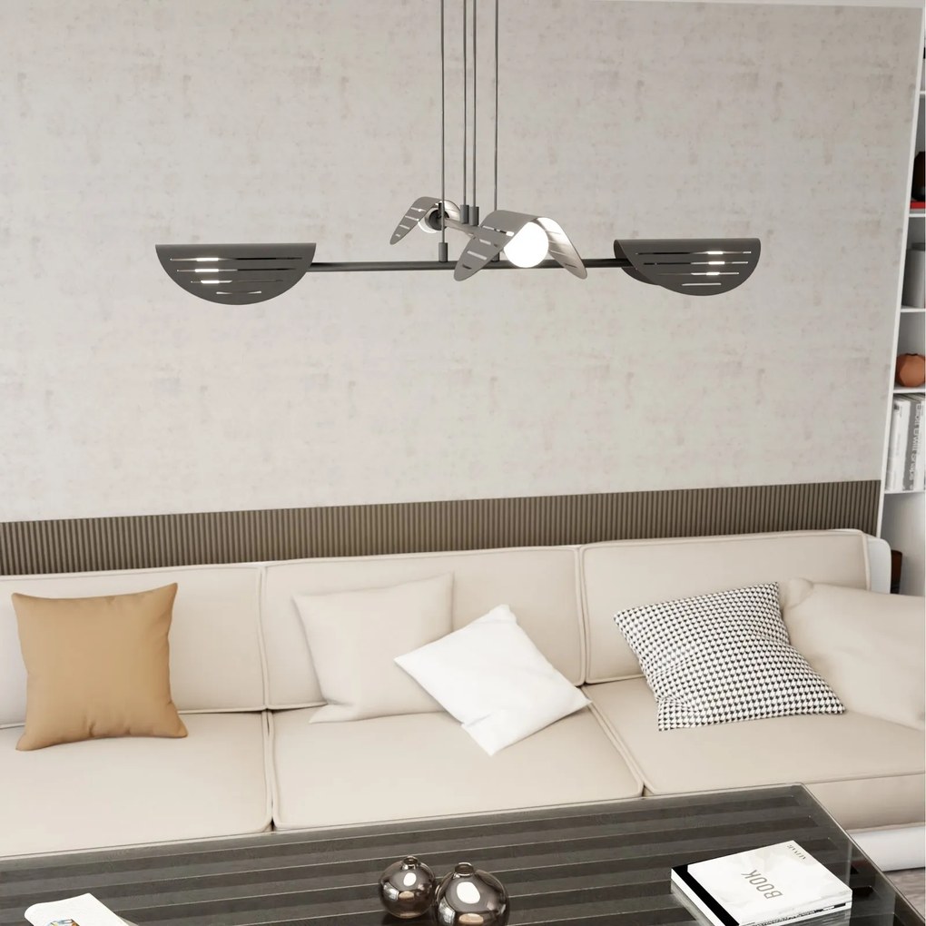 Lampadario Moderno 4 Luci Saber A Bracci In Acciaio Nero