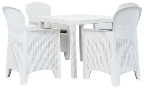 Set Pranzo da Giardino 5 pz in Plastica Stile Rattan Bianco