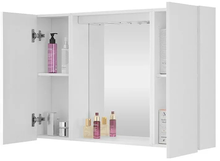 Specchio contenitore 90x60 cm bianco con LED e ripiani interni