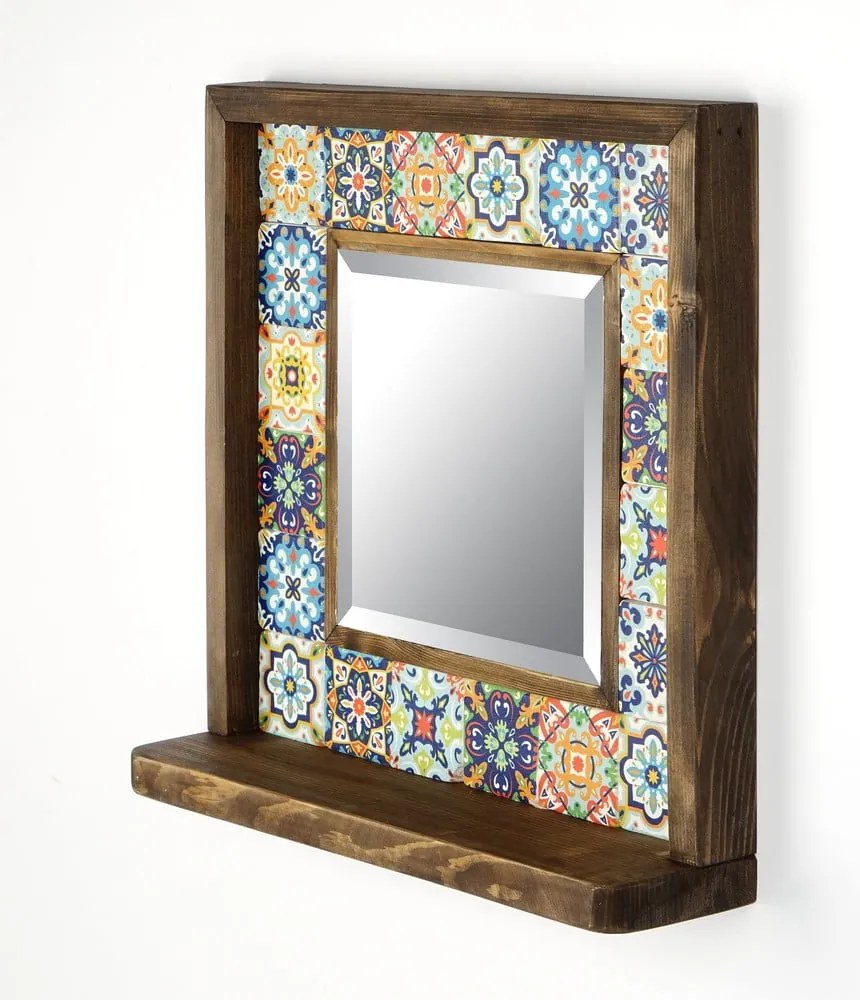 Specchio da parete con mensola con cornice in pietra 32,5x33 cm - Wallity