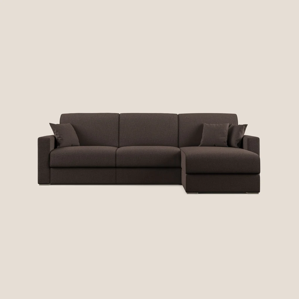 Best Divano letto angolare con penisola in tessuto smacchiabile QuickClean T08 marrone 278 cm Destro (mat. 140x197)