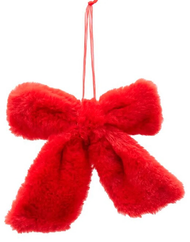 Fiocco rosso peluche per albero di Natale 16x22 cm