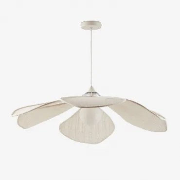 Lampada A Sospensione Da Soffitto Benavid Ø75 Cm & Lino E Cotone Beige Crema - Sklum