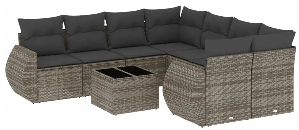 Set divano da giardino 9 pz con cuscini grigio in polyrattan