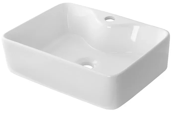 Lavabo da appoggio rettangolare 48x37 cm in ceramica bianco lucido